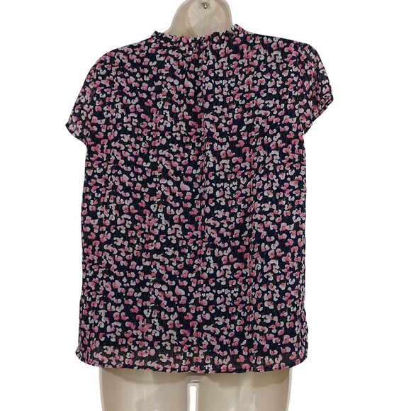 J Crew Floral Print Cap Sleeve Blouse Women Size M Blue Pink Lightweight BA741 - Picture 4 of 9